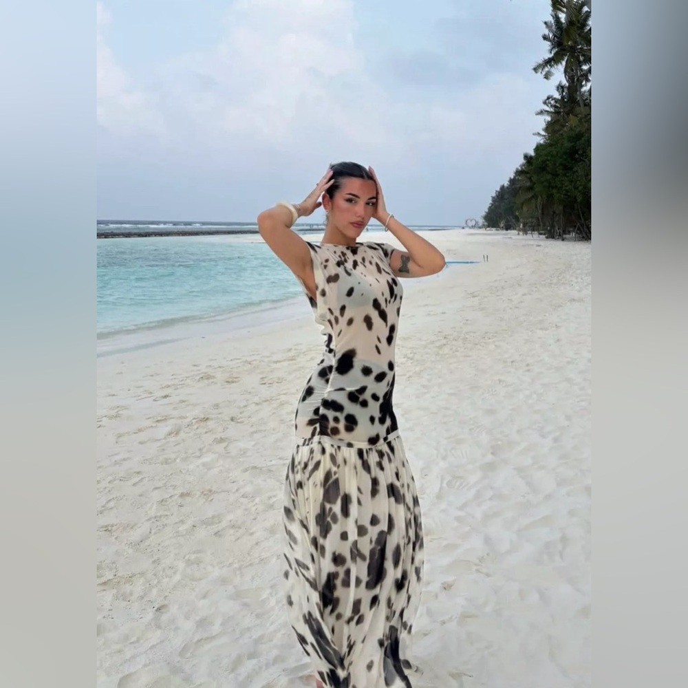 ZARA FW24 ANIMAL PRINT VOLUMINOUS MIDI DRESS ZW COLLECTION - Picture 9 of 11